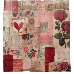 Vintage Romantic Rose Collage (1) Shower Curtain