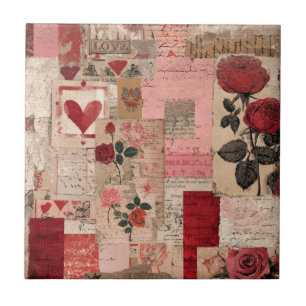 Vintage Romantic Rose Collage (1) Tile