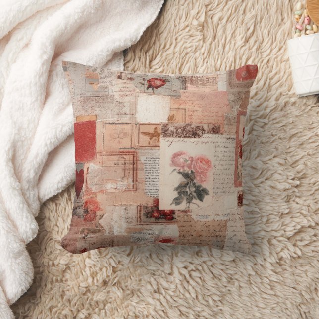 Vintage Romantic Rose Collage (2) Cushion (Blanket)