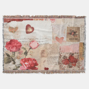 Vintage Romantic Rose Collage (3) Throw Blanket