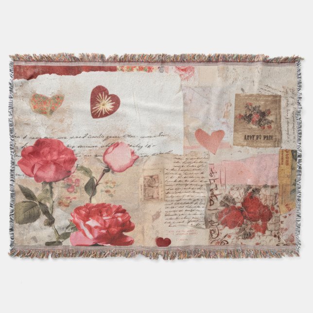 Vintage Romantic Rose Collage (3) Throw Blanket (Front)