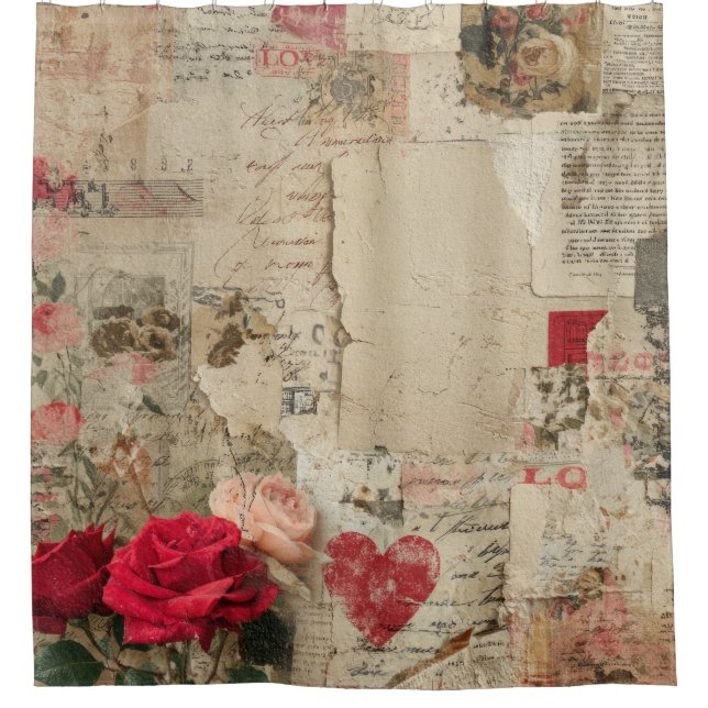 Vintage Romantic Rose Collage (4) Shower Curtain (Front)