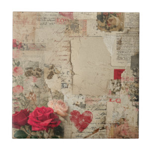 Vintage Romantic Rose Collage (4) Tile