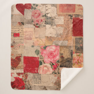 Vintage Romantic Rose Collage (5) Sherpa Blanket