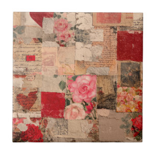 Vintage Romantic Rose Collage (5) Tile