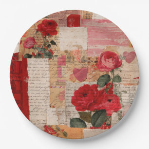 Vintage Romantic Rose Collage (6) Paper Plate