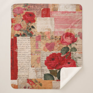 Vintage Romantic Rose Collage (6) Sherpa Blanket
