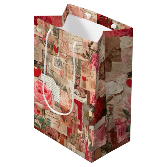Vintage Romantic Rose Collage (7) Medium Gift Bag (Front Angled)