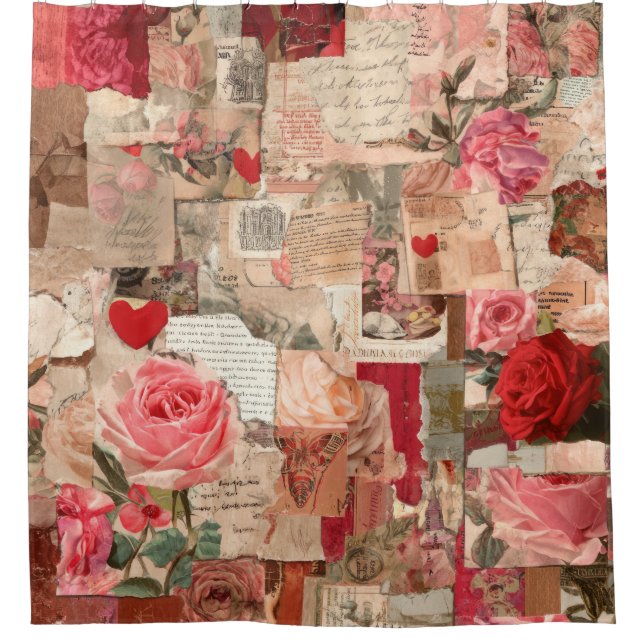 Vintage Romantic Rose Collage (7) Shower Curtain (Front)
