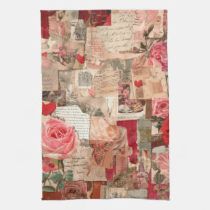 Vintage Romantic Rose Collage (7) Tea Towel