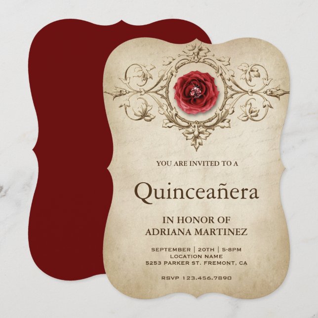 Vintage Romantic Rose Flourish Quinceanera Invitation (Front/Back)