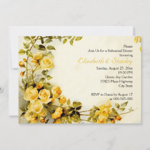 Vintage romantic roses wedding rehearsal dinner invitation