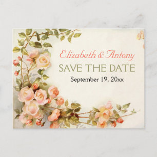 Vintage romantic roses wedding Save the Date Announcement Postcard