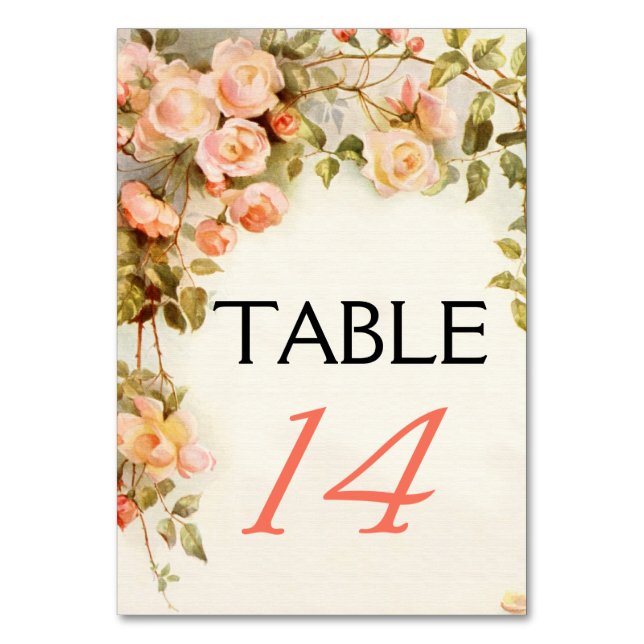Vintage romantic roses wedding table number (Front)