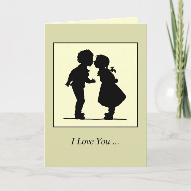 Vintage romantic silhouette couple boy and girl card (Front)