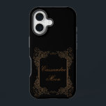 Vintage Romantic Steampunk Fairytale iPhone 16 Case<br><div class="desc">Dramatic, Vintage Victorian fairy tale steampunk goth theme design. Delicate gold tracery on black. Personalise with your name or give as a gift.</div>
