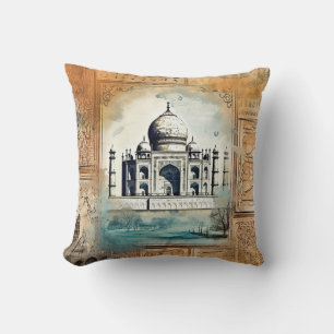 Vintage Romantic Taj Mahal  Cushion