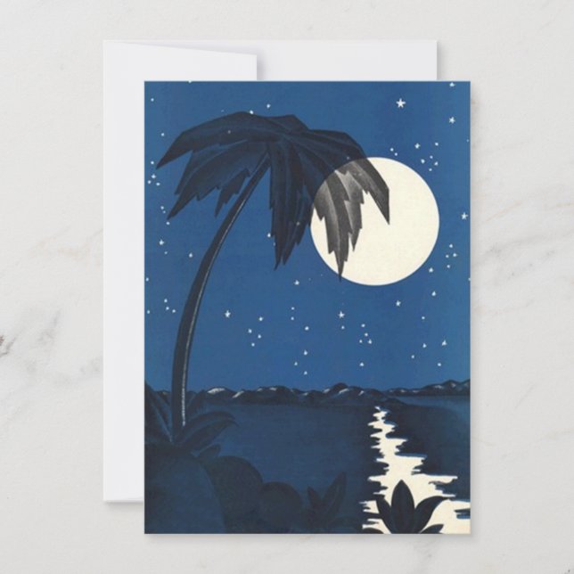 Vintage Romantic Tropical Palm In Moonlight Night (Front)