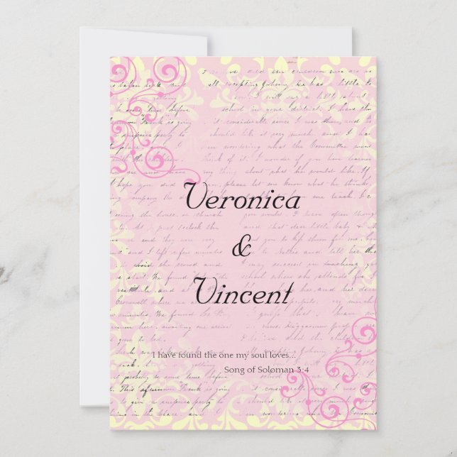 Vintage Romantic with Bible Verse Wedding Invitation (Front)
