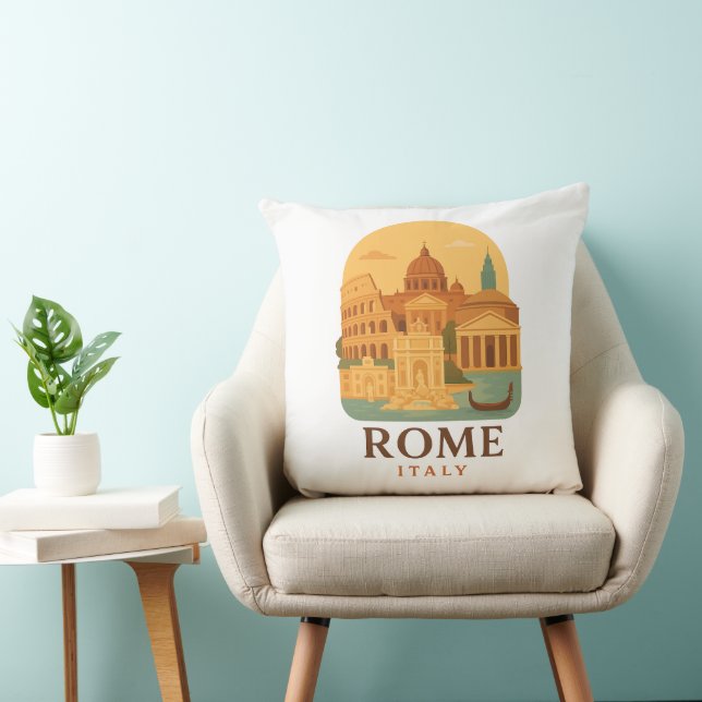 Vintage Rome Colosseum & Pantheon Throw Pillow  (Chair)