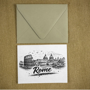 Vintage Rome Italy Cityscape Pencil Art Postcard