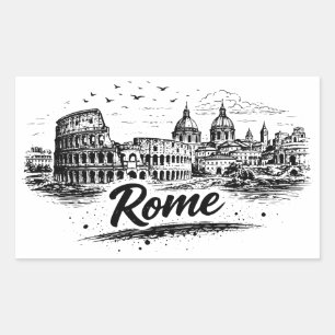 Vintage Rome Italy Cityscape Pencil Art Rectangular Sticker
