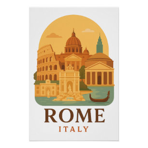 Vintage Rome Italy Travel Colosseum & Pantheon Poster