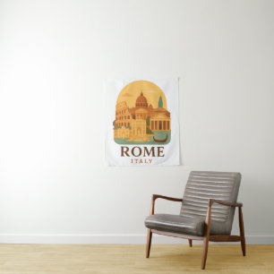 Vintage Rome Italy Travel Colosseum & Pantheon Tapestry