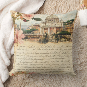 Vintage Rome Letters Floral Art Cushion