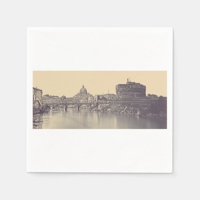 Vintage Rome Tiber Castle And Vatican Fine Art Napkin (Front)