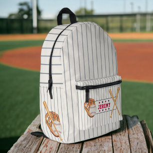 Vintage rookie baseball red blue grey stripes printed backpack