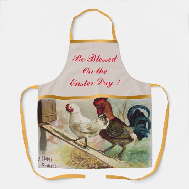 Vintage Rooster And Chicken Easter Apron (Front)