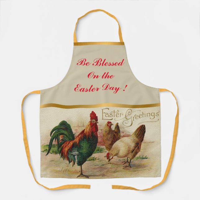 Vintage Rooster And Chickens Easter Apron (Front)