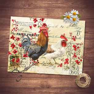 Vintage Rooster and Hen Ephemera Decoupage Tissue Paper
