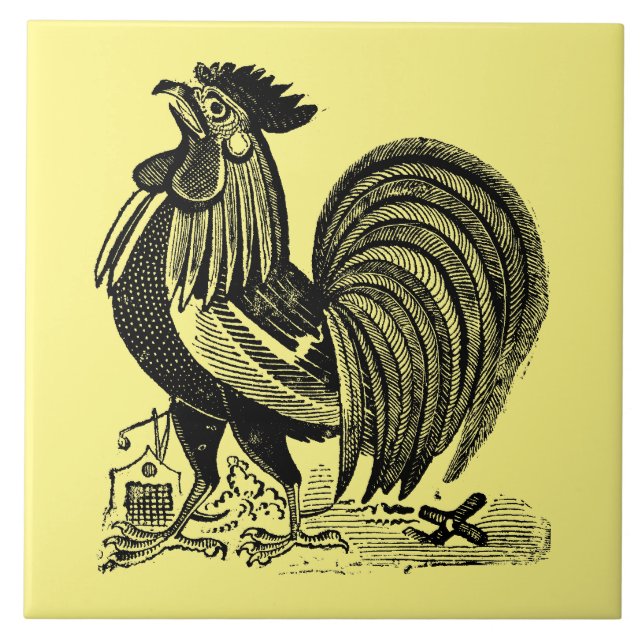 Vintage Rooster by José Guadalupe Posada Tile (Front)