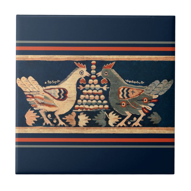 Vintage Rooster Chicken Dark Blue Tile (Front)