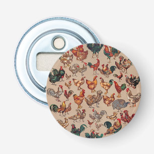 Vintage Rooster Chicken Pattern: Farmhouse Art Bottle Opener