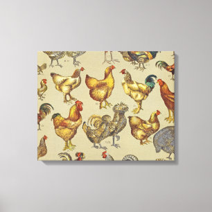 Vintage Rooster Chicken Pattern: Farmhouse Art Canvas Print