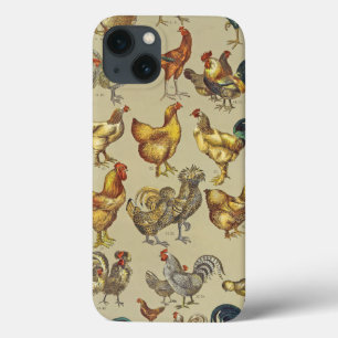 Vintage Rooster Chicken Pattern: Farmhouse Art iPhone 13 Case