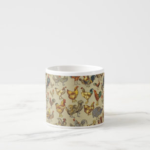 Vintage Rooster Chicken Pattern: Farmhouse Art Espresso Cup