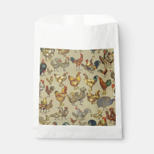 Vintage Rooster Chicken Pattern: Farmhouse Art Favour Bags