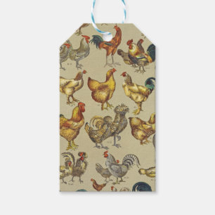 Vintage Rooster Chicken Pattern: Farmhouse Art Gift Tags