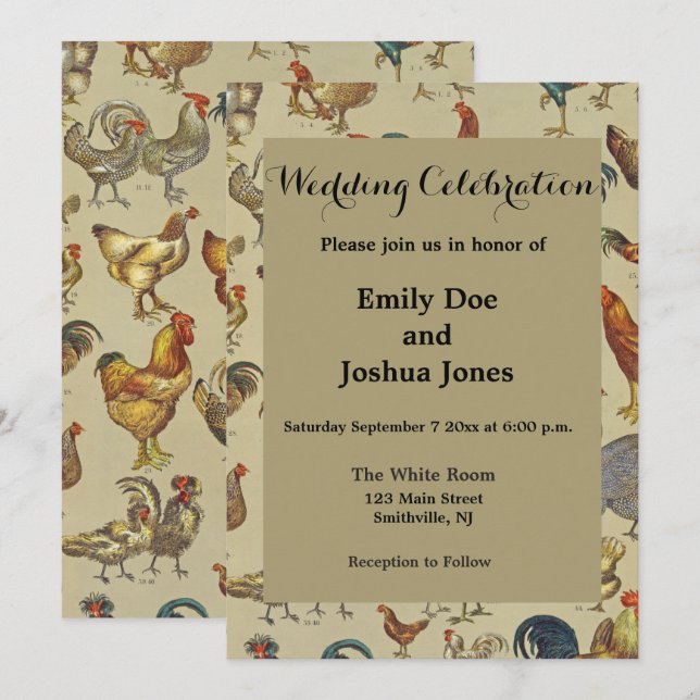 Vintage Rooster Chicken Pattern: Farmhouse Art Invitation (Front/Back)