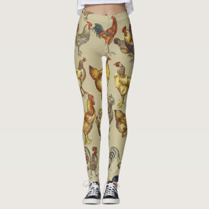Vintage Rooster Chicken Pattern: Farmhouse Art Leggings