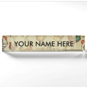 Vintage Rooster Chicken Pattern: Farmhouse Art Nameplate