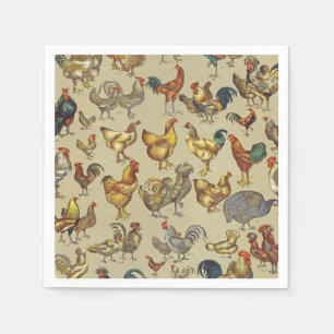 Vintage Rooster Chicken Pattern: Farmhouse Art Napkin