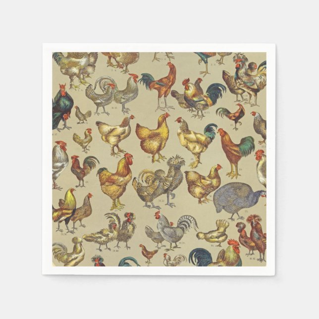 Vintage Rooster Chicken Pattern: Farmhouse Art Napkin (Front)