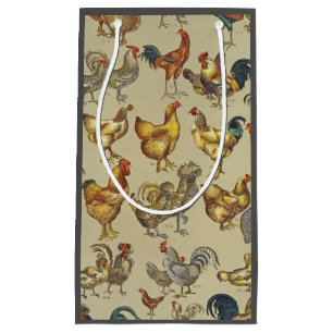Vintage Rooster Chicken Pattern: Farmhouse Art Small Gift Bag