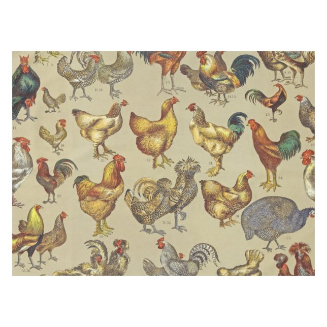 Vintage Rooster Chicken Pattern: Farmhouse Art Tablecloth (Front (Horizontal))