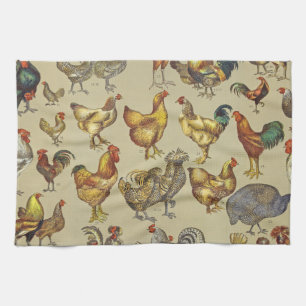Vintage Rooster Chicken Pattern: Farmhouse Art Tea Towel
